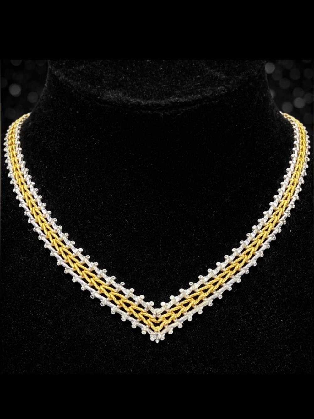 Gold sterling Silver diamond cut Riccio vintage statement link necklace QVC